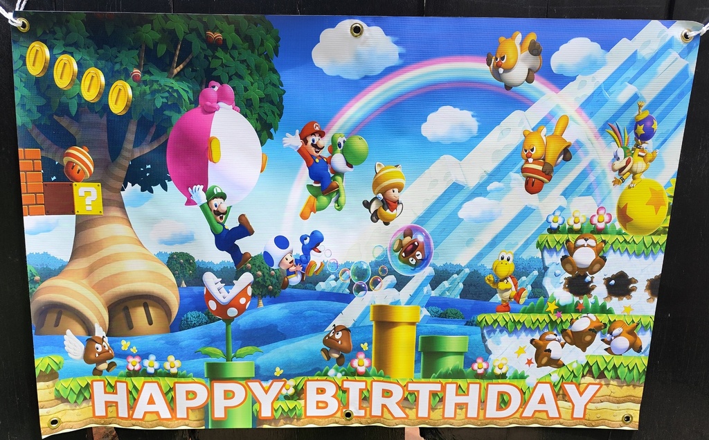 PVC Birthday Banner - Mario Brothers 